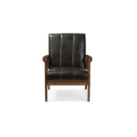 Baxton Studio BBT8011A2-Black Chair Nikko Mid-century Black Faux Leather Wooden Lounge Chair